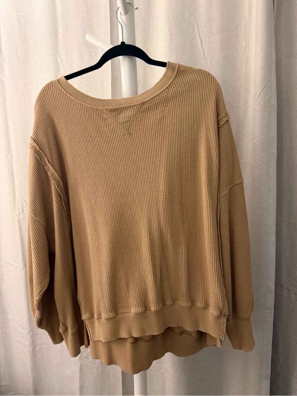 American Eagle Oversized Waffle-Knit Sweater in Camel